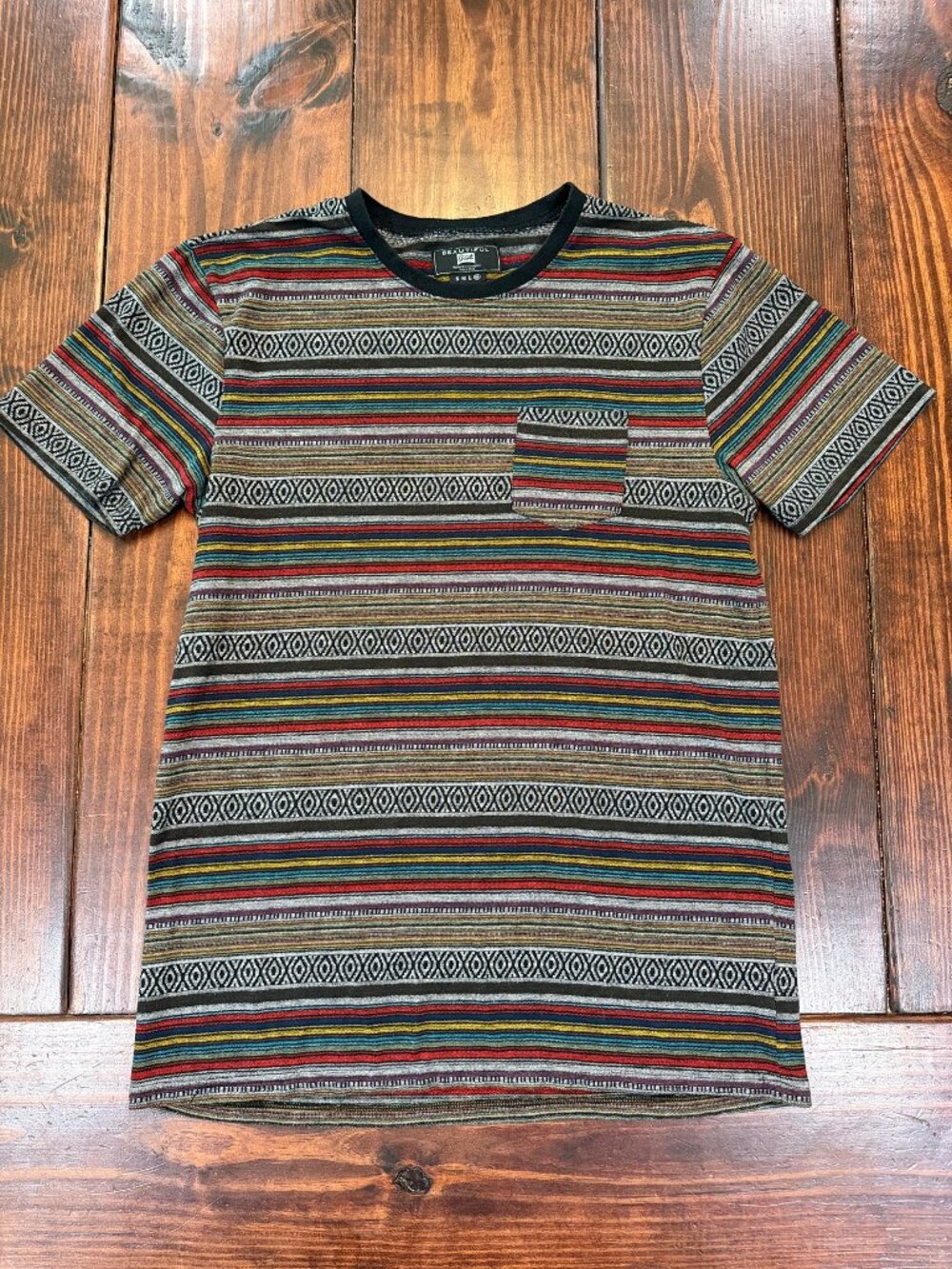 Beautiful Giant Men’s Multi Color Striped Tribal Pocket T-Shirt - XL